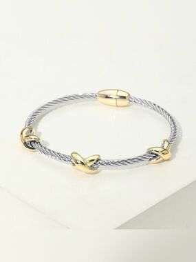 14K Gold Plated Crisscross Accent Twisted Cable Magnetic Bracelet